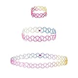 EXPRESSIONS 3pc Assorted Tattoo Stretch Jewelry Collection - Tattoo Choker Necklace, Bracelet & Ring Set - Stretchy Tattoo Effect Jewelry Accessories For Kids And Adults