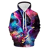 Wtiqlky Mens Pullover Hoodie Sweatshirts Lightweight Galaxy Dragon Hoodie Sweater with Pocket
