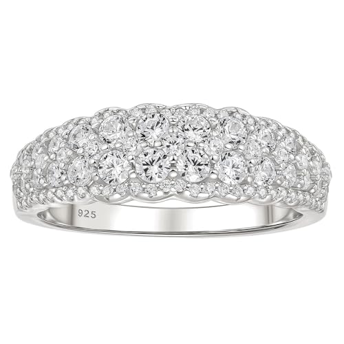 Wuziwen Vintage Anniversary Rings for Women Eternity Wedding Bands for Her Cubic Zirconia 925 Sterling Silver