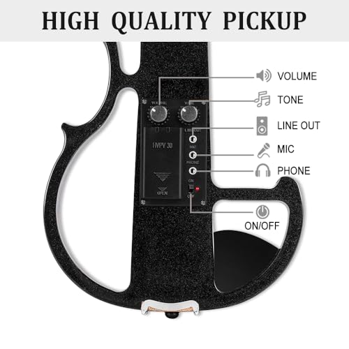 Image of Vetimobato Electric Violin 4 /4 Full Size Solid Wood Silent Violin Set for Adults Beginner Practice Electric Fiddle with Ebony Fittings Hard Case & Bow(4 String Black)