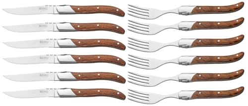 Blackwell Laguiole Steakbesteck Set 12-teilig | 6 Steakmesser + 6 Steakgabeln | Rosenholz | Edelstahl | Geschenkbox