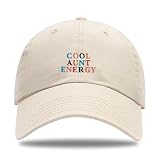 Hanna Roberts Cool Aunt Energy Beige Hat | Cap with Multicolor Embroidered Letters, Best Aunt Ever Gifts for Aunts, Adjustable Women Baseball Hat