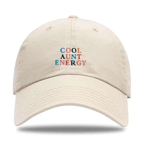 Hanna Roberts Cool Aunt Energy Beige Hat | Cap with Multicolor Embroidered Letters, Best Aunt Ever...