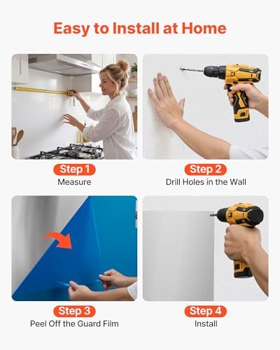 VEVOR 36" x 30" Stainless Steel Backsplash for Stove, Ultra Flat Splatter Guard, Wall Shield Range Hood Backsplash, Easy Clean Kitchen Wall Metal Panel, Pre-Drilled Holes for Easy Installation, Silver - 5