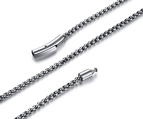 Valily Box Chain Necklace Silver with Easy Push Clasp,3MM Wide Stainless Steel Men Women Replacement Chain Necklace(22 Inches)