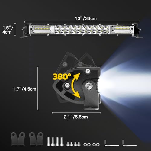 Slim LED Light Bar for Truck MUVKQC 13 Inch 120W 10000lm Double Row Light Bars,12V 24V Spot Flood Combo Off Road Driving Fog Work Lights for ATV UTV Tractor Pickup Cart SUV (4X12IN 120W)