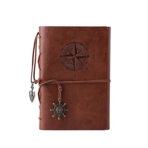 TILY Cuaderno Recargable de la Vendimia Cuero de la PU de la Prima Clásico Diario Grabado en Relieve del Diario del Recorrido con las Páginas en Blanco y Los Colgantes Retros (red Brown)