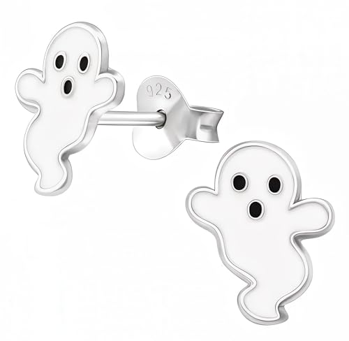 Halloween 925 Sterling Silver Tiny Stud Earrings, Piercing Jewelry (Ghost 001)