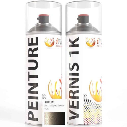 ipixline Kit Retouche Peinture Carénage Moto - Bombe Aérosol Peinture 400 ml, Vernis Brillant 1k 400 ml - Compatible avec Suzuki - Mat Titanium Silver YMC