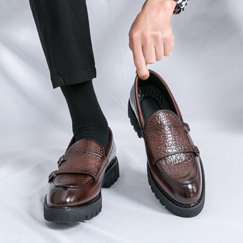 Mens Matt Leather Double Monk Strap Lug Sole Platform Business Loafers Modern Classic Slip on Chunky Heel Comfortable Non Slip Formal Dress Shoes for Wedding Work Party3