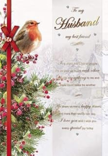 Paper House Husband Christmas Card (PH-XRMP0003) - Artistic Robin and Snow Scene Finished with Exquisite Gold Foil