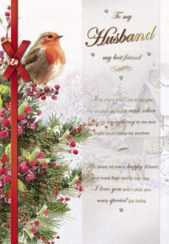 Paper House Husband Christmas Card (PH-XRMP0003) - Artistic Robin and Snow Scene Finished with Exquisite Gold Foil