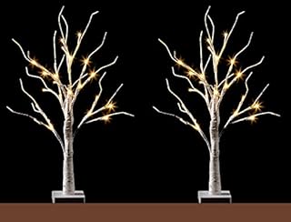 2x 60cm Lighted Christmas Tree Battery Operated Mini Birch Twig Tree Ornament with 24 Warm White LEDs for Christmas Home Party, White