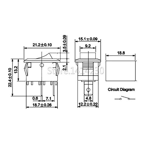 Interrupteur à bouton-poussoir 6A 250V SPST pour commande marche arrêt