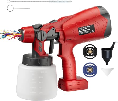 Cordless Paint Sprayer for Milwaukee 18V Battery Handheld Electric Spray Gun and Copper Nozzles with 3 Patterns Brushless Motor for House Painting Furniture Cabinets Fence Wall(No Battery)