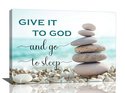 Scripture Wall Art Bible Verse Christian Gifts Canvas Give It To God Go To Sleep Wall Decor Inspirational Quote Prints Painting Religious Pictures Artwork for Bathroom Kitchen Living Dining 24"x16"