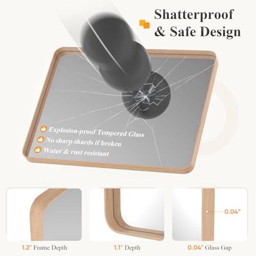 Image of Sweetcrispy Bathroom Mirror 36x24 Inch Metal Framed Rounded Rectangle Vanity Mirror for Wall, Over Sink, Farmhouse, Restroom, Anti-Rust, Modern Decorative, Horizontal or Vertical Hanging, Wood