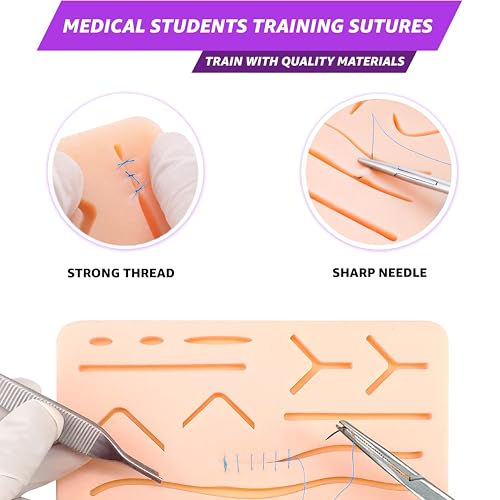StellMacher Sutures Thread with Needle | 12 Pcs Surgical Practice Suture Kit for Students | Training Sterile Stitching Pad First Aid Emergency Travel, Vet Demo Use Polypropylene (Polypropylene 4-0)