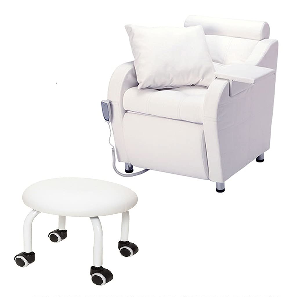 Sgabello Pedicure Bianco,Sedile Mobile,Sgabello Basso con Ruote,Sgabelli Piccoli per Manicure Spa,Panca Rotonda Girevole Senza Schienale per Adulti,Alta 27 cm