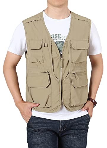 LOUECHY Men's Fishing Vest Lightweight Safari Travel Vest Utility Cargo Vest with Multi Pockets2