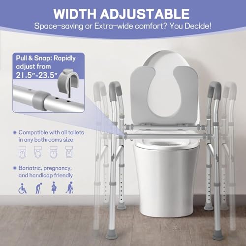 Image of iDream Raised Toilet Seat with Handles - Padded, Adjustable Height & Width, Heavy Duty 160kg Support, Fits All Toilets, Ideal for Seniors, Bariatric, Handicap, and Post-Surgery Use