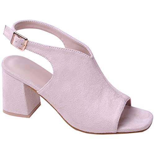 Womens Block Mid High Heels Chunky Sandals Ladies Open Toe Comfort Cushioned Smart Work Office Party Occasion Heeled Ankle Strap Shoes Size