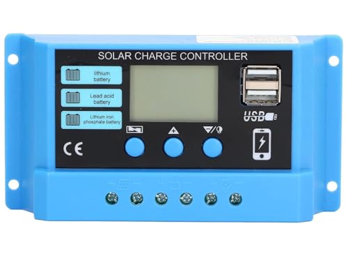 Image of Skypearll Solar Charge Controller 30A, 12V /24V Intelligent Battery Regulator for Lead Acid & Lithium Battery with LCD Display with 3A USB Port (30 AMPERE - Sky Blue)
