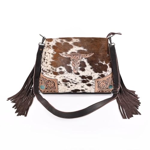 Merbaa Women Natural Cowhide Leather Hand carved Ladies Leather Purse