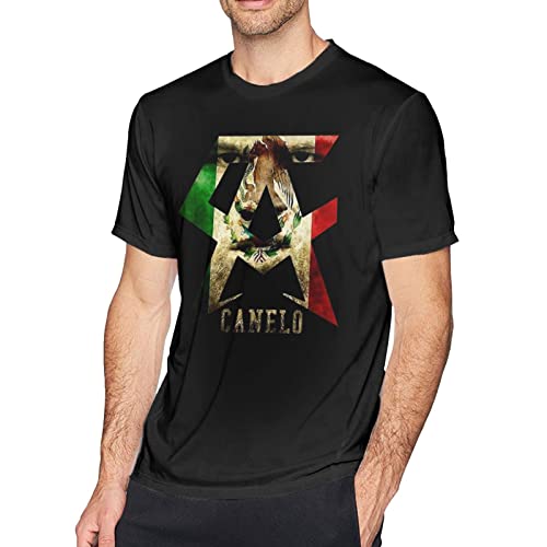 WXQZHF Mens Casual Canelo of Alvarez Tee Shirt Short Sleeve O-Neck Cotton T-Shirt Sports Tops for Teens Plus Size Tshirts 3X-Large Black