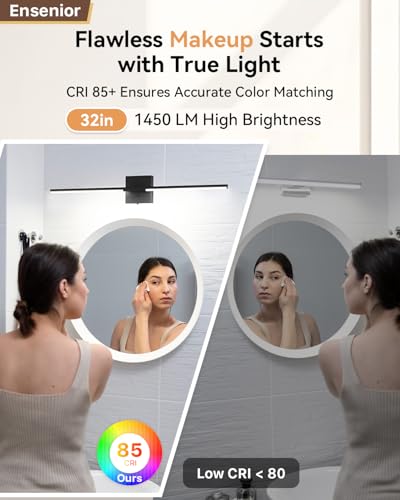 Image of Ensenior Modern Bathroom Vanity Light 32 inch, Built-in Dimmer, 18.5W Dimmable 5CCT Led Bath Lights, Black Bar Vanity Light for Bathroom Mirror Cabinets Bedroom-FCC & ETL Certificated