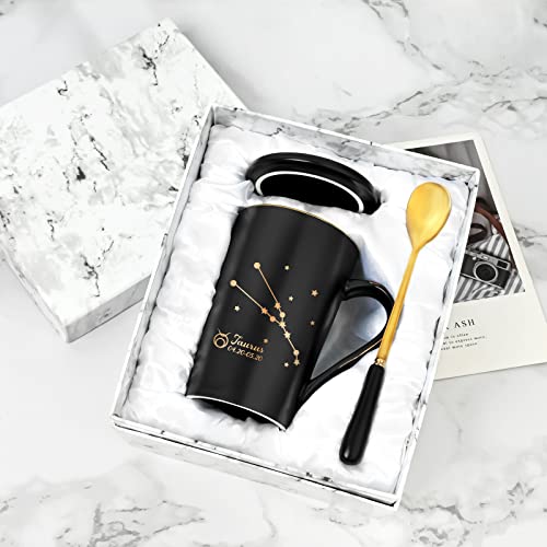 Yhrjwn - Taurus Gifts For Women, Taurus Constellation Zodiac Sign Star Coffee Mug, Birthday Gifts For Women Girls Men Teens, Gifts For 12 Horoscope Astrology Lovers 14 Oz Black (Spoon, Lid, Gift Box) #TOP6