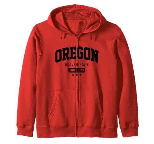 Vintage Oregon Beaver State Athletic Black Text Zip Hoodie