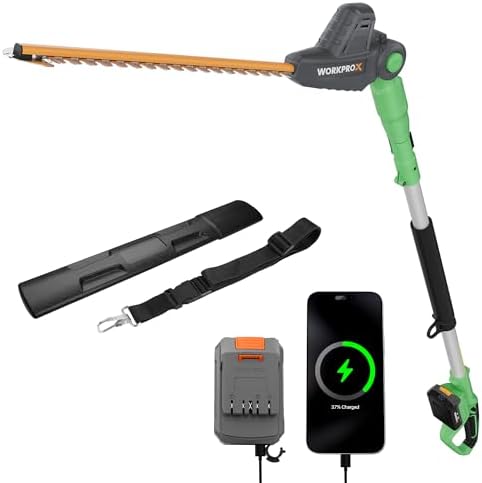 Top Hedge Trimmers That Make Yard Work Effortless 7 WORKPROX 20V Cordless Pole Hedge Trimmer, 9.2-Feet Reach, 11 Rotating Head, Electric Hedge Trimmer with Extension Pole, Great for Shrubs, Bushes, 2.0Ah Battery & Charging Cable Included