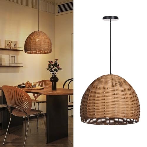 Arturesthome Hand Woven Rattan Pendant Lighting Fixture, 1-Light Bohemian Weaving