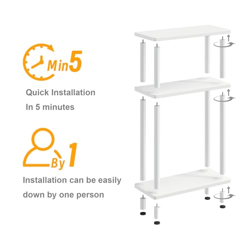 Apicizon Small Narrow Side Table, 3-Tier Skinny End Table with Storage Shelf, Slim Nightstand Bedside Table for Small Spaces, Living Room, Bderoom, White