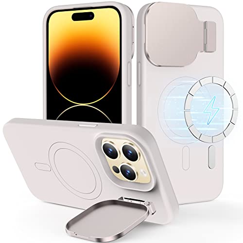 Shields Up For Iphone 14 Pro Max Case With Camera Cover [Compatible With Magsafe] Magnetic Phone Case With Built-In Stand, Liquid Silicone Shockproof Case For Iphone 14 Pro Max 6.7 Inch - Stone #TOP10