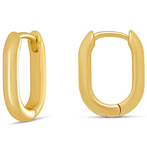 Amazon Essentials 14K Gold Plated Modern Oval Hoop 15Mm, Yellow Gold #TOP25