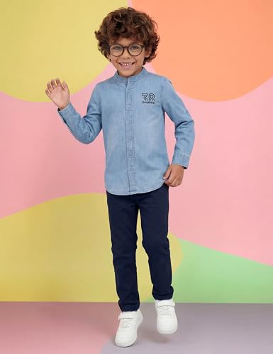 Image of Amazon Brand - Symbol Boys 100% Cotton Regular /Mandarin Collar Denim Shirt | Full Sleeves | Regular Fit | Age 2-14 Years