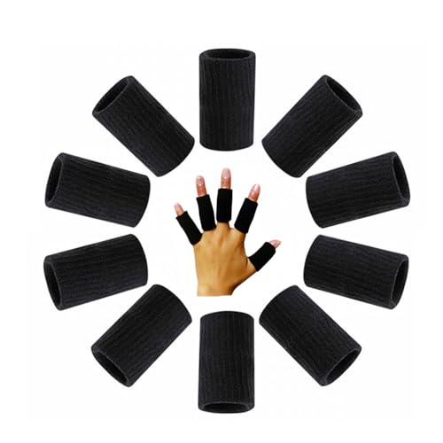 Duxuant 2024MDD01 10 Pcs Black Finger Protector Sleeve Elastic Compression Finger Support Brace Sports Aid Arthritis Band Wraps For Basketball Tennis,Baseball Cricket Volleyball Badminton Boating cover