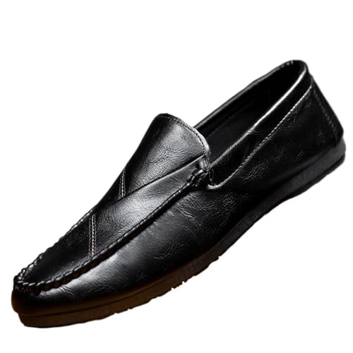 Mens Loafers Shoe Round Toe Solid Color Faux Leather Flat Heel Lightweight Comfortable Prom Slip-ons