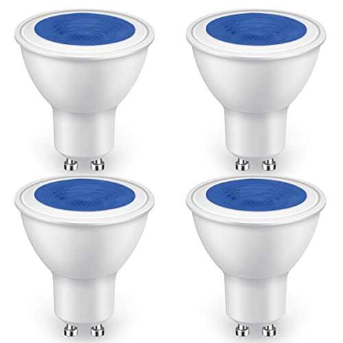 GlowsLand Ampoule LED GU10 5W 500LM Bleu, lampe LED Bleue non dimmable pour éclairage paysager, éclairage décoratif, éclairage d'ambiance (lot de 4)