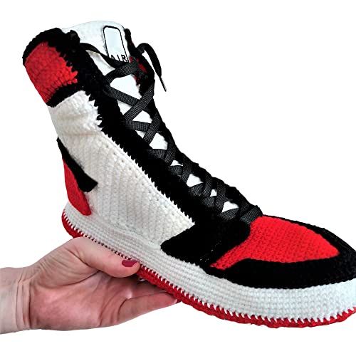 High Top Jordans-Inspired Custom Sneaker Slippers, Personalized Cotton Woolen Knitted Plush Shoes, All Seasons Unisex Breathable Socks Booties, Breathable Organic Cotton Cute Soft Footwear