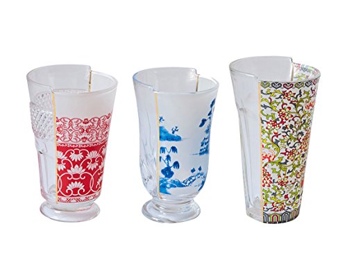 Seletti Set 3 Bicchieri in Vetro Hybrid-Clarice Ø Cm.8,5-9,1 H. 14,8-15,2