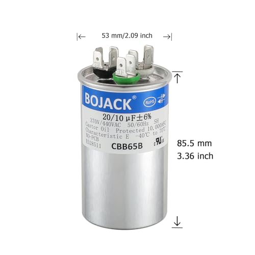 BOJACK 20/10 uF 20+10 MFD 370/440 VAC CBB65B Dual Run Start Round Capacitor for Condenser Straight Cool or Heat Pump Air Conditioner or AC Motor and Fan Starting by BOJACK - Image 2
