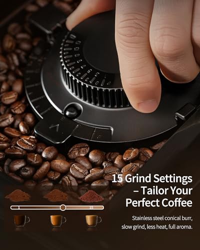 ZACHVO Kaffeevollautomat mit Milchbehälter, 20 Bar, 15-stufiges Mahlwerk, Touchscreen, PID-Temperaturkontrolle, Automatische Reinigung, 7 Getränke auf Knopfdruck – Latte, Cappuccino & mehr,Kompakt – Bild 5