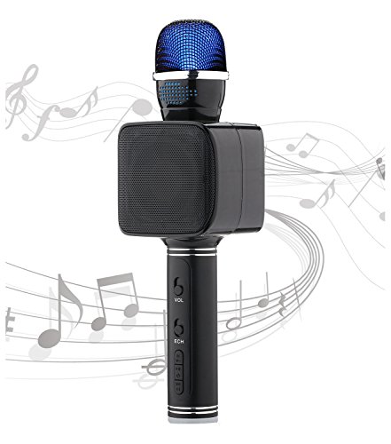SU·YOSD Lightweight Microphone Karaoke Bluetooth Microphone Flashing Lights Aluminum Alloy USB/TF Kids Microphone Karaoke Machine for iPhone/Android/iPad/Sony PC and All Smartphone (Black)