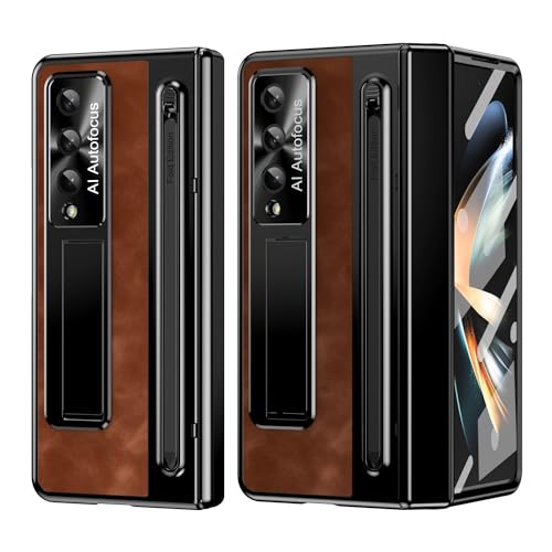 Samsung Galaxy Z Fold 4 �ɑΉ�����P�[�X �y���z���_�[�t���d�b�P�[�X (�X�N���[������) �ϏՌ�����PU���U�[+PC�ی�J�o�[ �X�^���h�P�[�X 4�ɑΉ�(Brown)