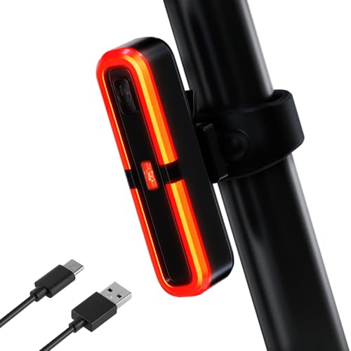 OnMeto Fahrrad Rücklicht, Led Rücklicht Fahrrad USB Type-C Wiederaufladbares Fahrradlicht hinten Rücklicht Ebike IPX5 Wasserdicht für Rennrad, MTB, E-Bike (Tiefschwarz)