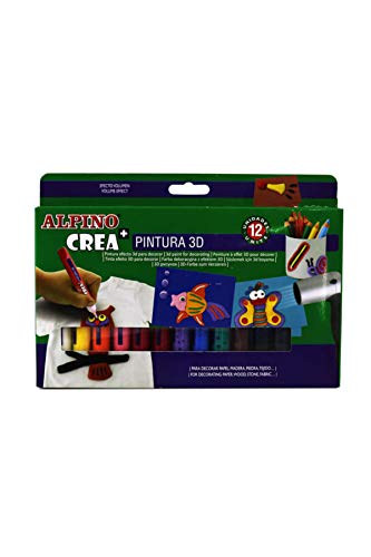 Alpino Lapiz 3D Crea+ - Pintura 3D Efecto Cristal con 12 Colores - Decoracion y Manualidades en 3D para Madera, Textil, Tela, Piedra - Incluye Aplicador, unica