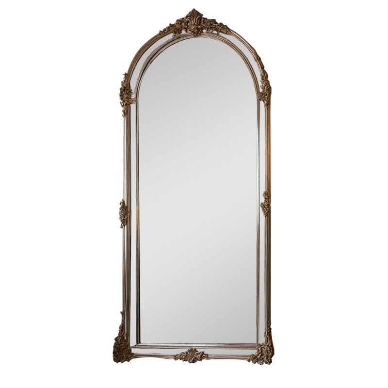 KIBONCY Espejo de Cuerpo Entero Vintage Europeo Adornado con Forma Irregular Suelo Inclinado Tallado vestidor Antiguo for Dormitorio hogar habitación Tienda Ropa(Gold,100x180CM)